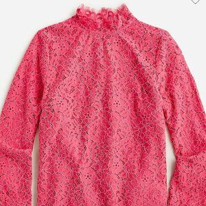 NWOT J Crew Scalloped Eyelet‎ Lace Mock Neck Fringe Hem Blouse in Pink Size 14